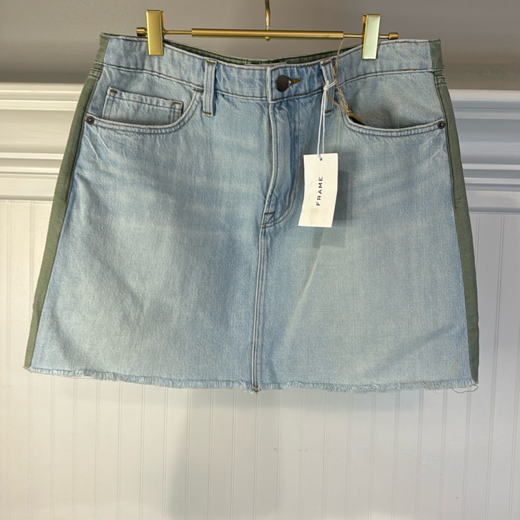 Frame Jeans Skirt- Size 29- Two Tone Jeans An In Front And Green On Back.